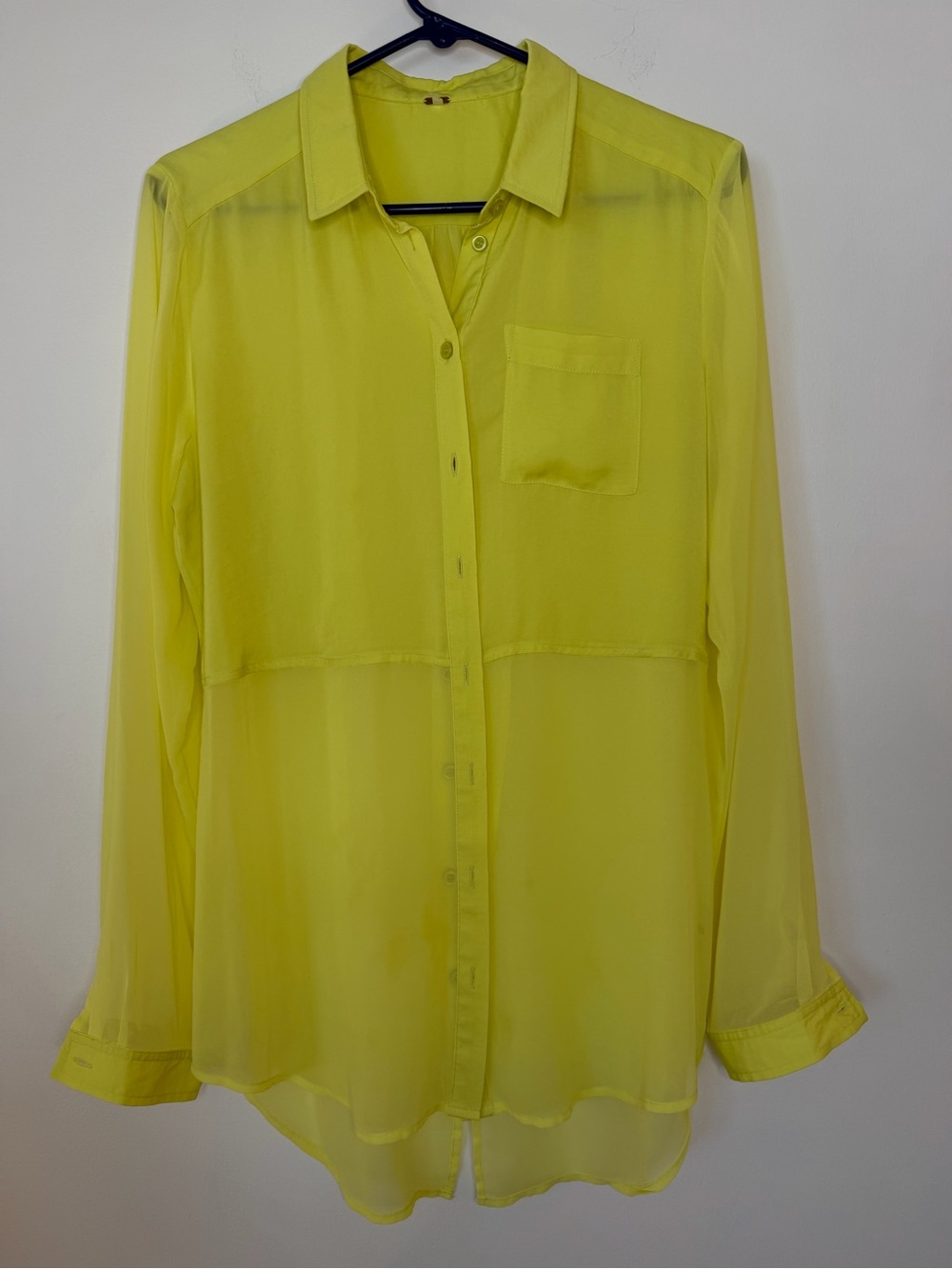 Free People size Small Lightweight Yellow Button-Up Blouse Women's Top sheer